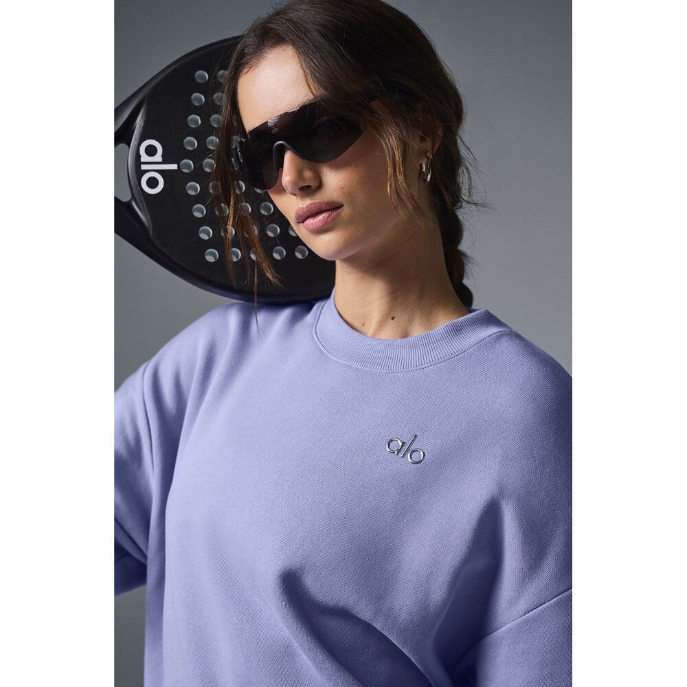 Alo Yoga Accolade Crew Neck Pullover in Lilac Blue - Picture 2 of 12